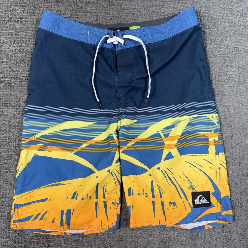 Quicksilver Board Shorts Mens 28 Swim Trunks Orange Blue Beach‎ Hawaiian